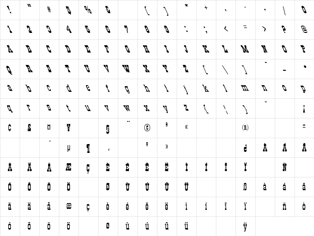 All Night 4 Regular Character Map