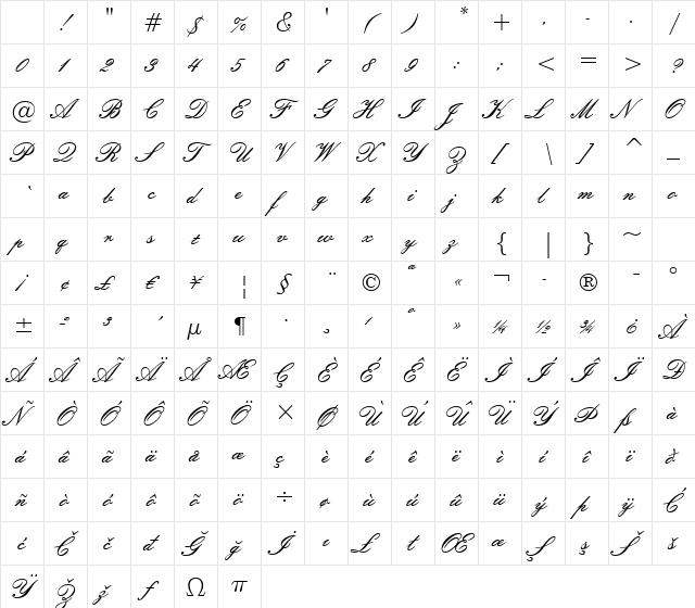 Embassy BT Regular Character Map Embassy BT Regular Character Map