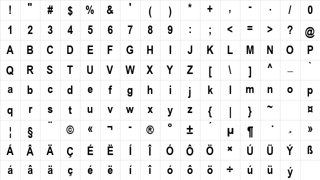 Arial Narrow CE Bold Character Map Arial Narrow CE Bold Character Map
