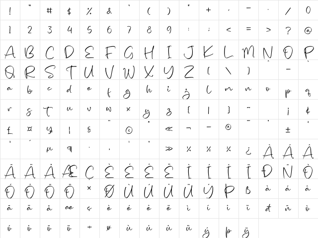 Emillea Mooneta Regular Character Map