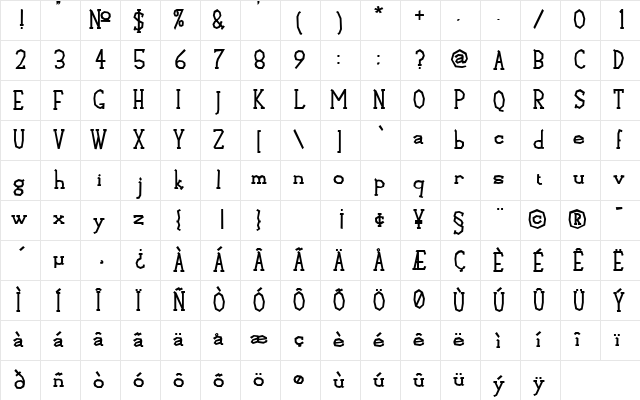 Empanel Bold Character Map