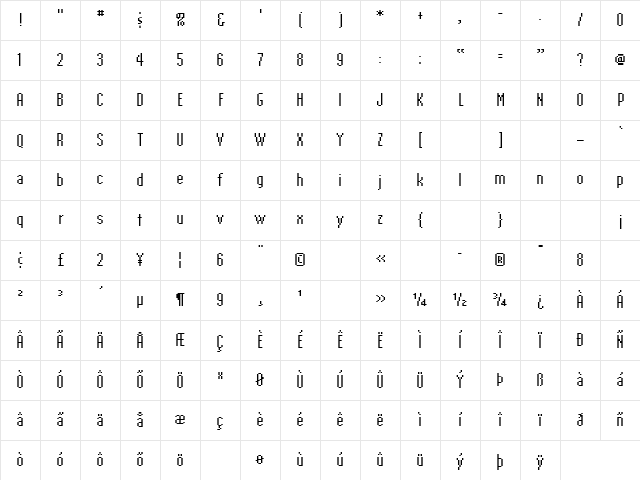 EmperorTen Regular Character Map EmperorTen Regular Character Map
