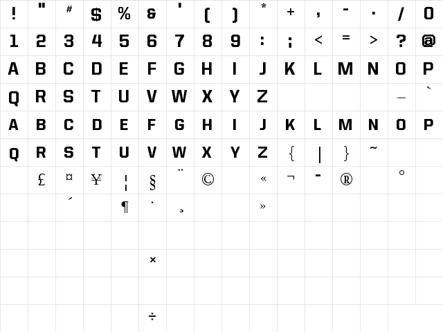 Allstar Regular Character Map