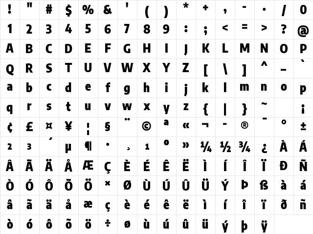 Encode Sans Condensed Black Character Map