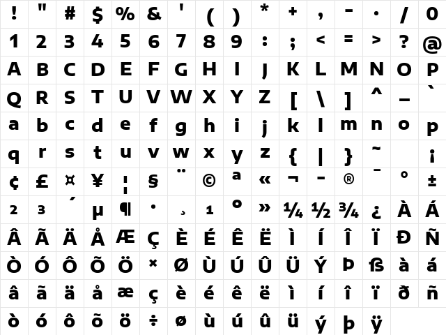 Encode Sans Expanded ExtraBold Character Map