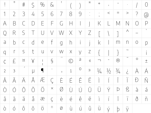 Encode Sans Semi Condensed Thin Character Map