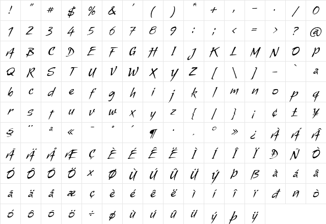 Alma Regular Character Map
