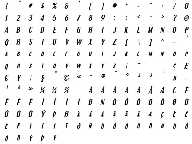 Engebrechtre Bold Italic Character Map