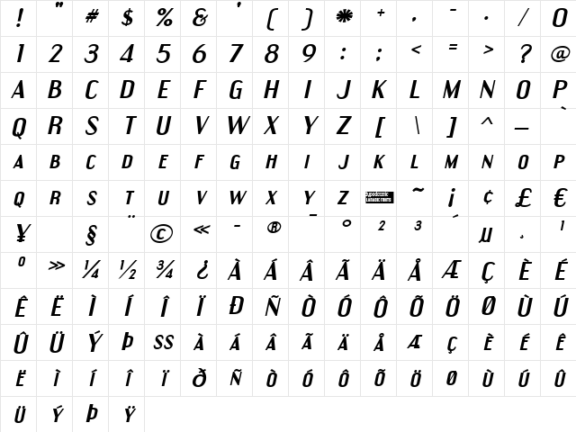 Engebrechtre Expanded Bold Italic Character Map