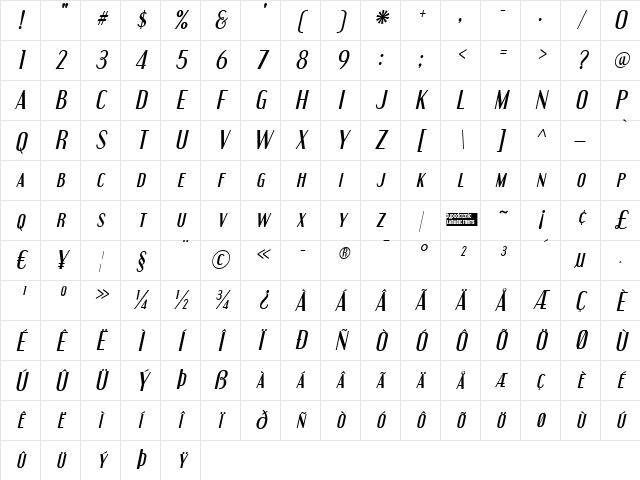 Engebrechtre Italic Character Map