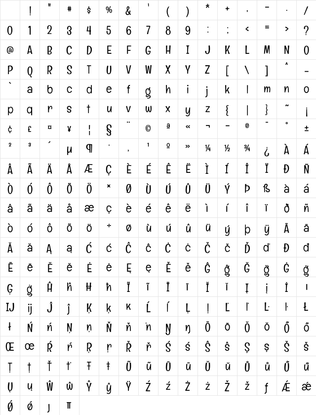 Englebert Regular Character Map