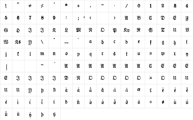 Almanacques Regular Character Map