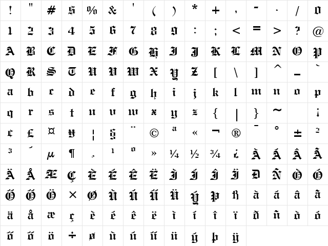Engravers'-OldEnglish HU Bold Character Map