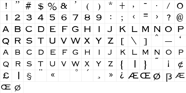 Engraver-Light Regular Character Map