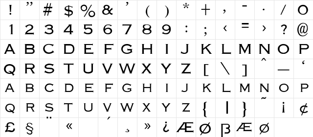 Engraver-Light Regular Character Map