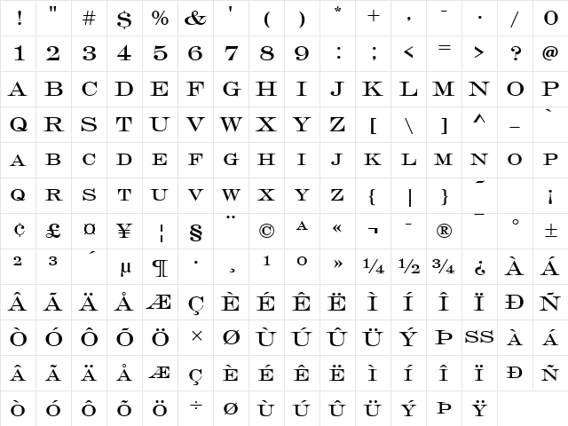 EngraversD Regular Character Map