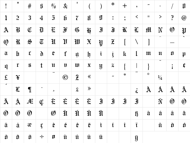EngraversOldEnglish Regular Character Map