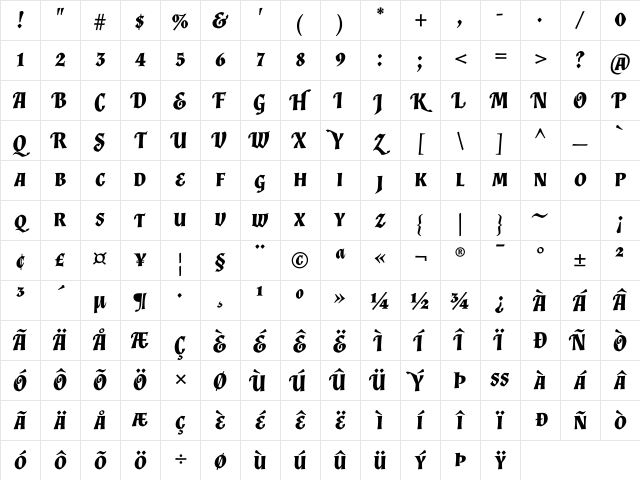 Almendra SC Bold Italic Character Map