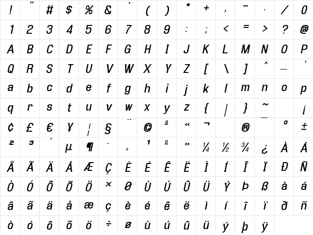 Enigmati Italic Character Map