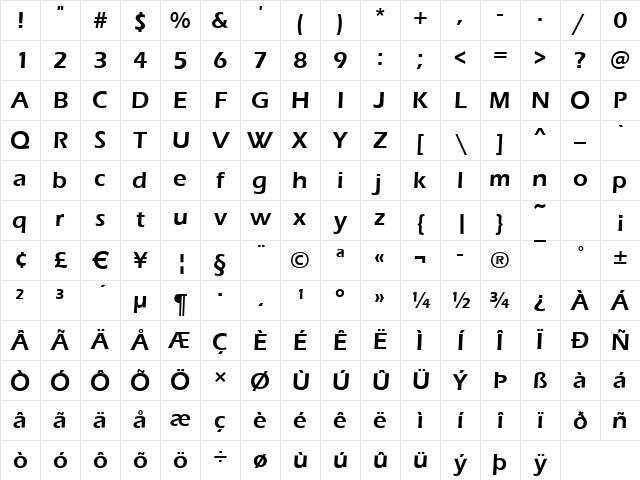 Ennis-Demi Regular Character Map