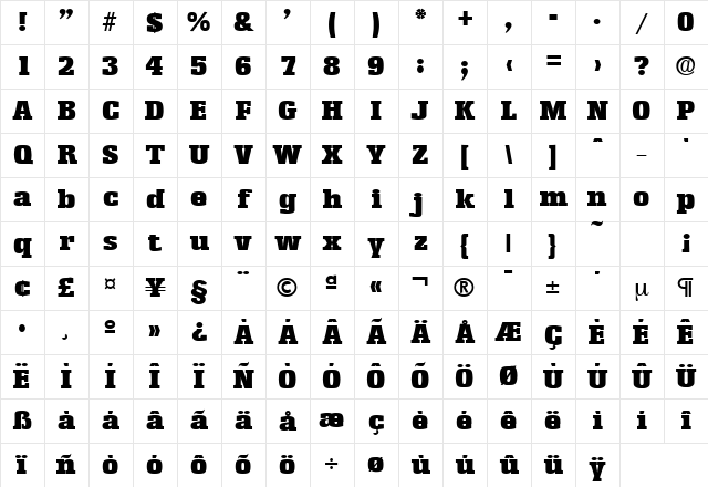Enschede-Serial-Black DB Regular Character Map