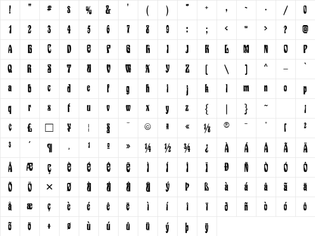 Epoque Inline Regular Character Map Epoque Inline Regular Character Map