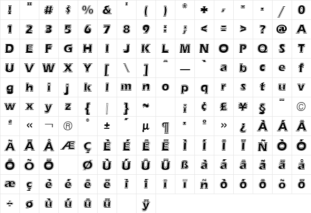 Eras Contour Regular Character Map