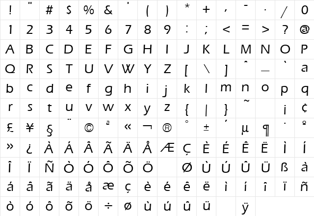 Eras Medium Regular Character Map