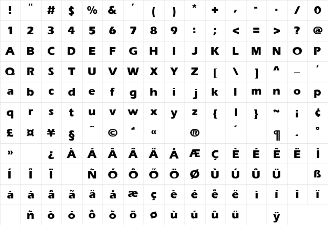 Eras-Bold Regular Character Map