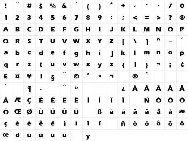 Eras-Bold Regular Character Map