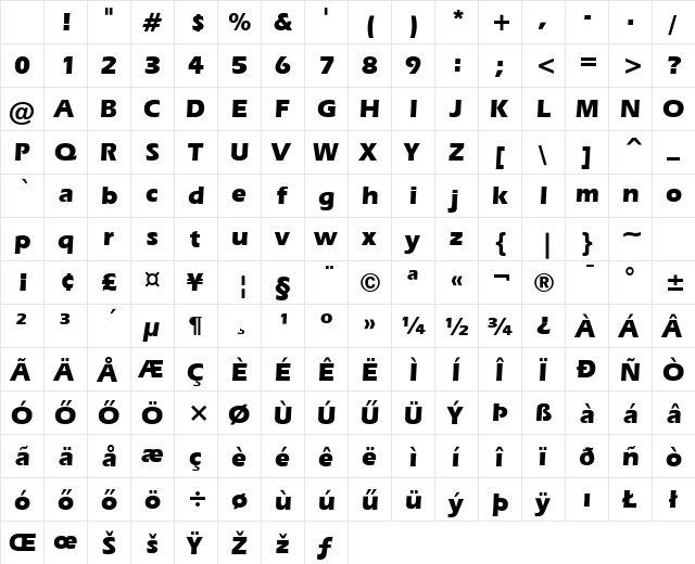 Eras HU Bold Character Map Eras HU Bold Character Map