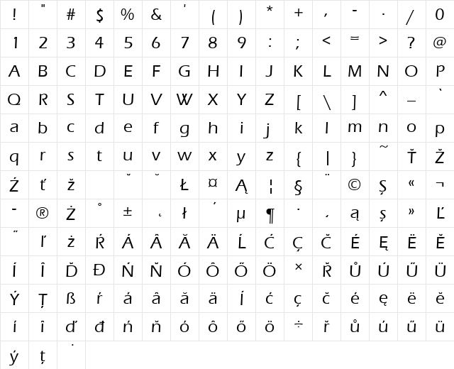 ErasItcTEEMed Regular Character Map