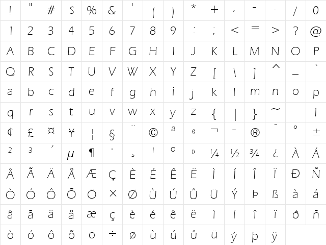 Eras Lt BT Light Character Map