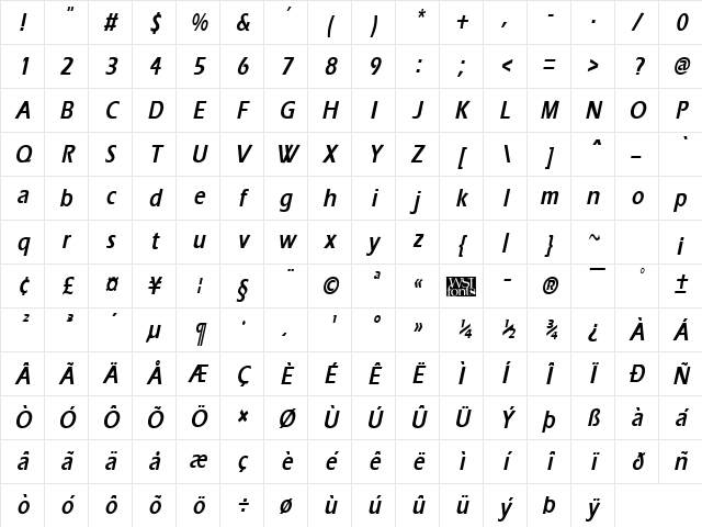 ErgoeCondensed Bold Italic Character Map ErgoeCondensed Bold Italic Character Map