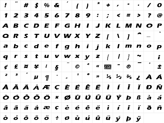 ErgoeExtraboldExpanded Italic Character Map