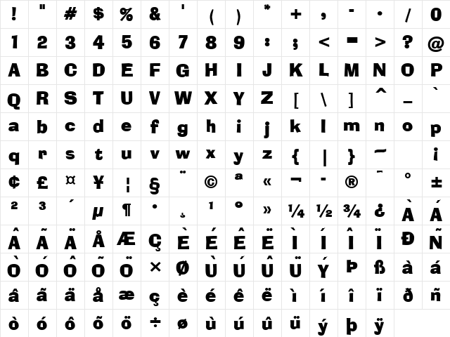Alor Bold Character Map