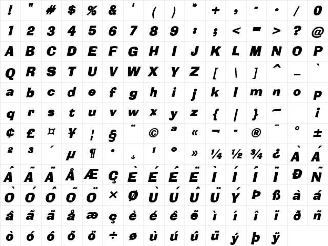 Alor BoldItalic Character Map
