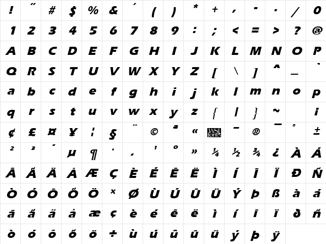ErgoeMildExtrabold Italic Character Map