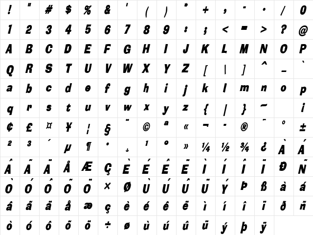 Alor Condensed BoldItalic Character Map