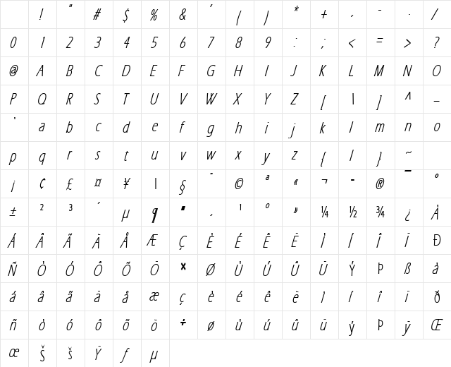 Eric Lite BoldItalic Character Map Eric Lite BoldItalic Character Map