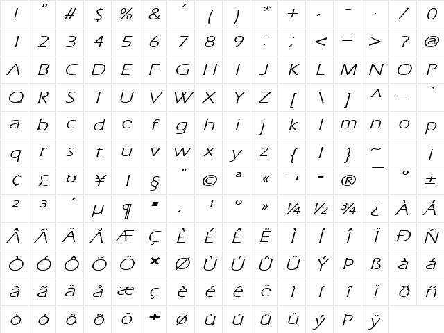 Eric Lite Extended BoldItalic Character Map Eric Lite Extended BoldItalic Character Map