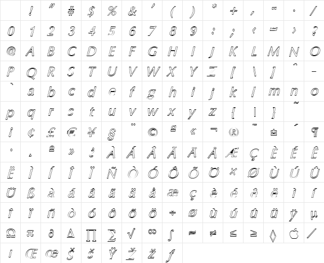 EricBeckerOutline Italic Character Map EricBeckerOutline Italic Character Map