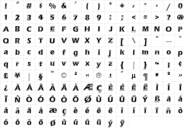 ErieContour Regular Character Map