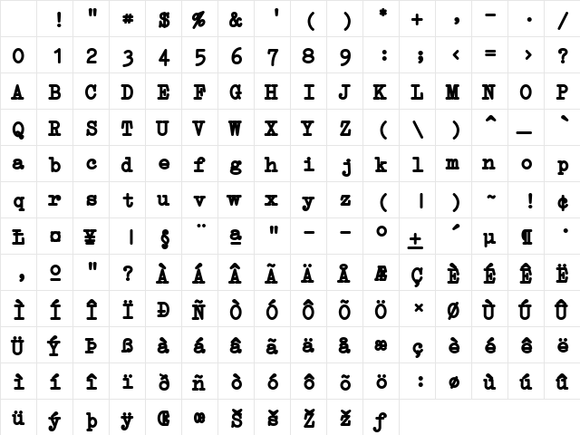 Erica Type Bold Character Map