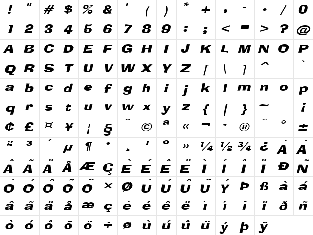 Alor Narrow Wide BoldItalic Character Map Alor Narrow Wide BoldItalic Character Map
