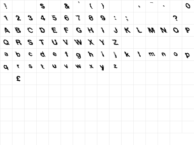 Lower West Side Left Regular Character Map