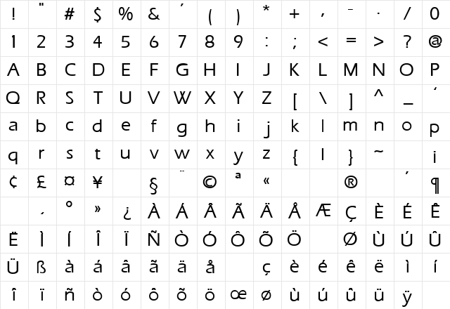 Eros Bold Character Map
