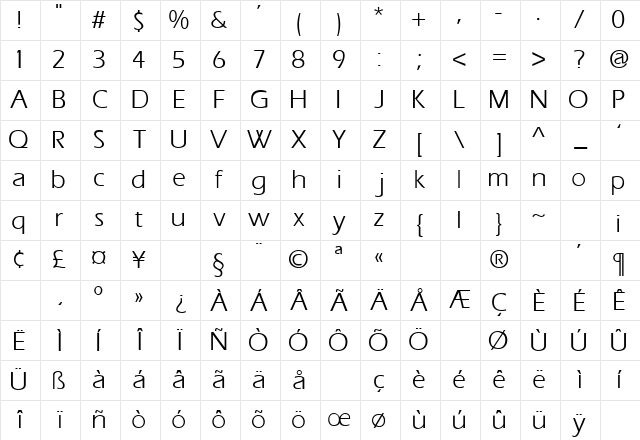 Eros Regular Character Map