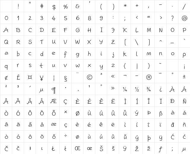 Escript LT Light Regular Character Map Escript LT Light Regular Character Map