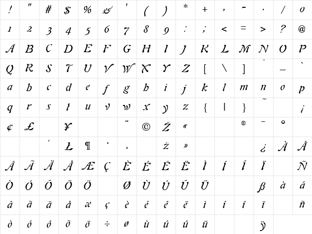 Alouette Italic Normal Character Map Alouette Italic Normal Character Map
